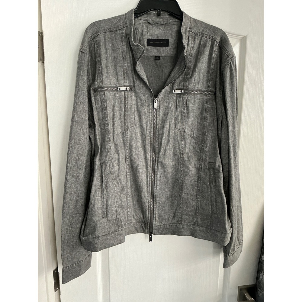 John Varvatos Star USA Mens Grey Full Zip Moto Cafe Racer Jacket XL